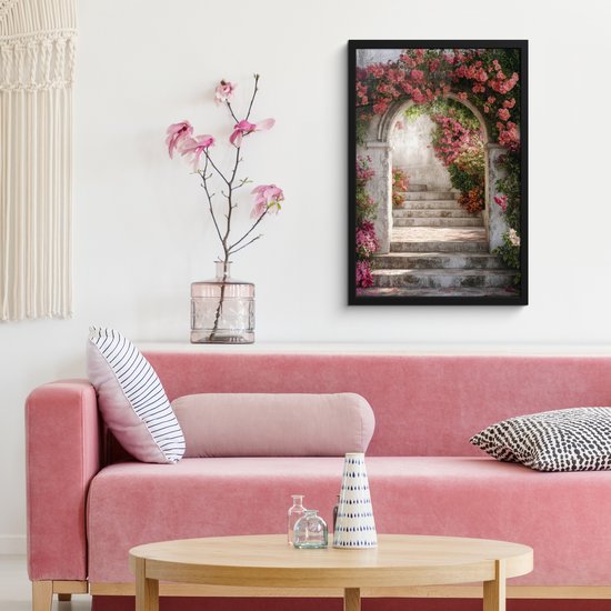 Affiche encadrée - Cadre photo 40x60 cm - Posters - Transparent - Roses - Vintage - Portail - Cadre affiche noir - Décoration - Décoration murale salon - Décoration murale chambre