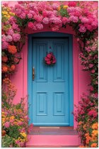 Poster 40x60 cm - Bloemen - Deur - Roze - Posters - Kamer decoratie - Wanddecoratie woonkamer - Muurdecoratie slaapkamer