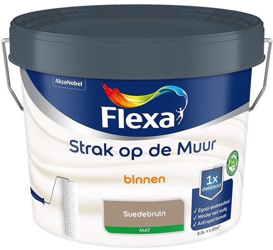 Blik Flexa Strak op de Muur binnen Suedebruin mat, 2,5 L.