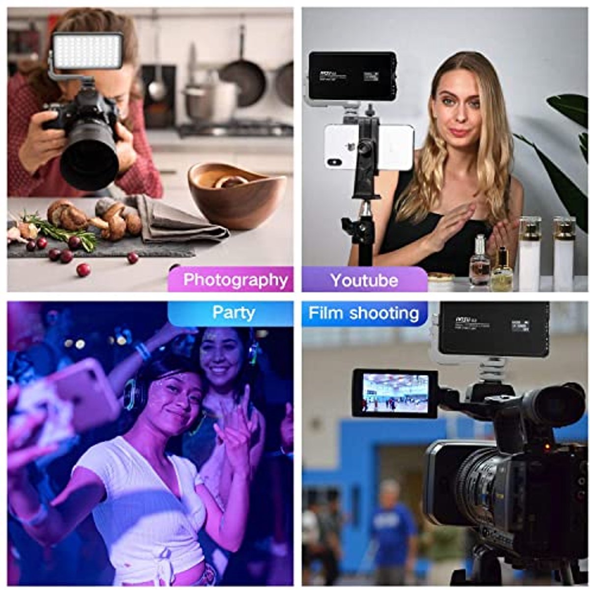 Compact RGB Camera Light met 32 Wh Oplaadbare Batterij en 360 Graden Kleurenbereik