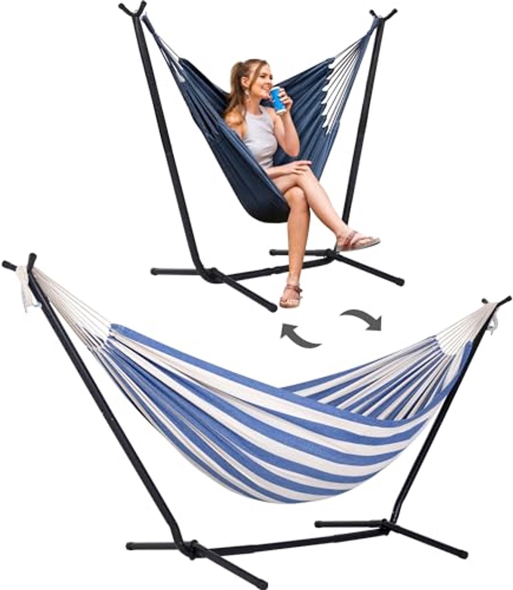 2-in-1 Converteerbare Vrijstaande Hangmat met Standaard - Perfect voor Camping en Tuin