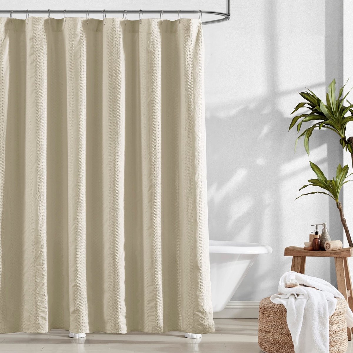 Azomor® Luxe Douchegordijn van Katoen met Jacquard Strepen en Extra Lengte