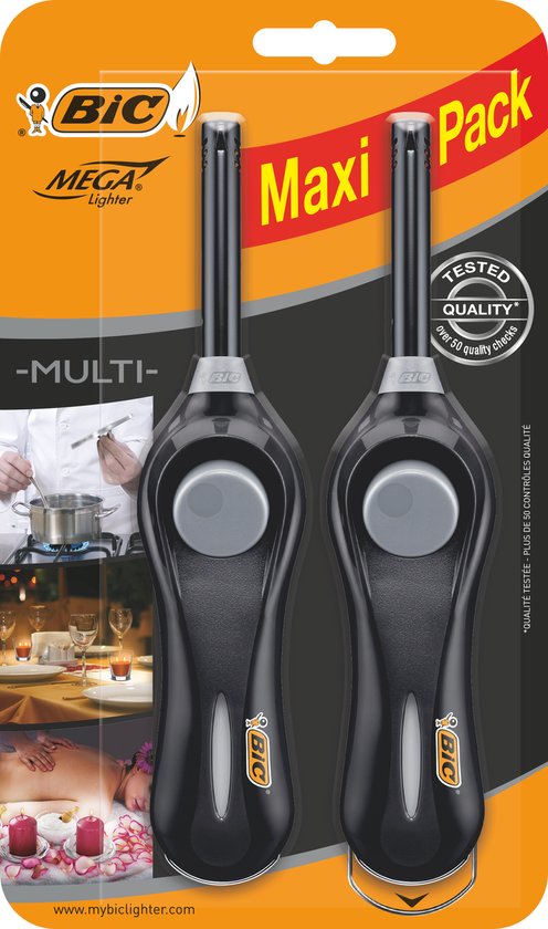 BIC Megalighter - Multifunctionele Gasaansteker - Sfeerverlichting aansteker voor kaarsen - Kindveilig - 2 Stuks