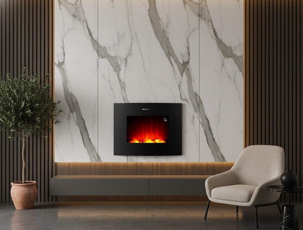 Elektrische Sfeerhaard met Wifi & Afstandsbediening –SmartFlame™ 2650 Curved – 26 Inch – 2000W Verwarming – LED Vlammen met 2 Warmtestanden – Timer & App-bediening – Gebogen Glas – Modern Design – Zwart HomeByNicole