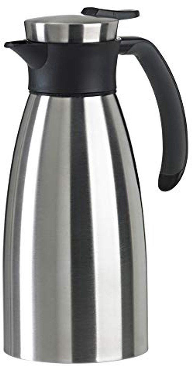 Thermosfles 1 liter met snelsluiting en zachte grip - Roestvrij staal - Zwart