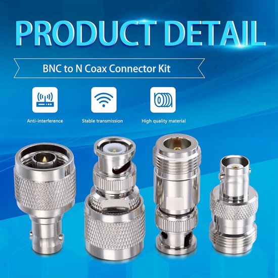 BNC T Adapter - 1 Mannelijk naar 2 Vrouwelijke Coaxiale Kabel Uitbreiding, Pak van 2-3 Weg BNC T Splitter, Adapter voor Beveiligingscamera, Coaxiale Kabel, HF Antenne - 2x BNC Sockets