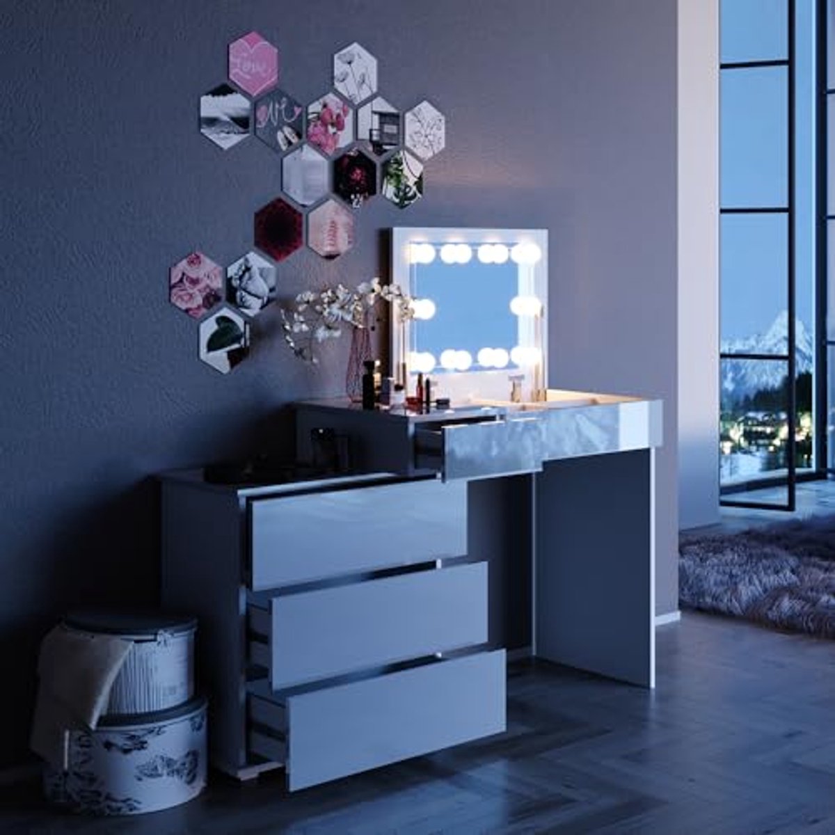 Moderne make-uptafel met LED verlichting - Wit - 117 cm