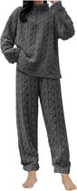 Dames Coral Fleece Pyjamaset - Fluffy, Zachte en Comfortabele Pyjamaset - Dames Pluche Pyjamaset - Warme en Comfortabele Dikke Pluche Coral Fleece Set voor de Winter - Dames Loungewear Pyjama's - Grijs - One Size