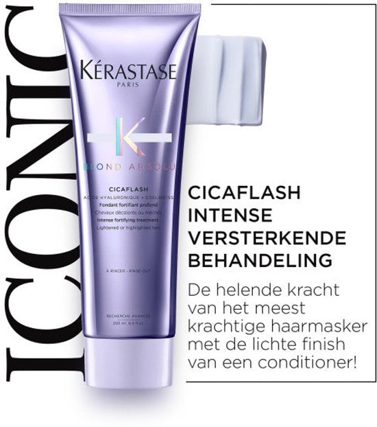 Kérastase Blond Absolu Cicaflash - Fondant Fortifiant Profond - Après-Shampoing Réparateur & Anti-Casse - Acide Hyaluronique & Edelweiss - Cheveux Blonds Décolorés ou Méchés - 250ml