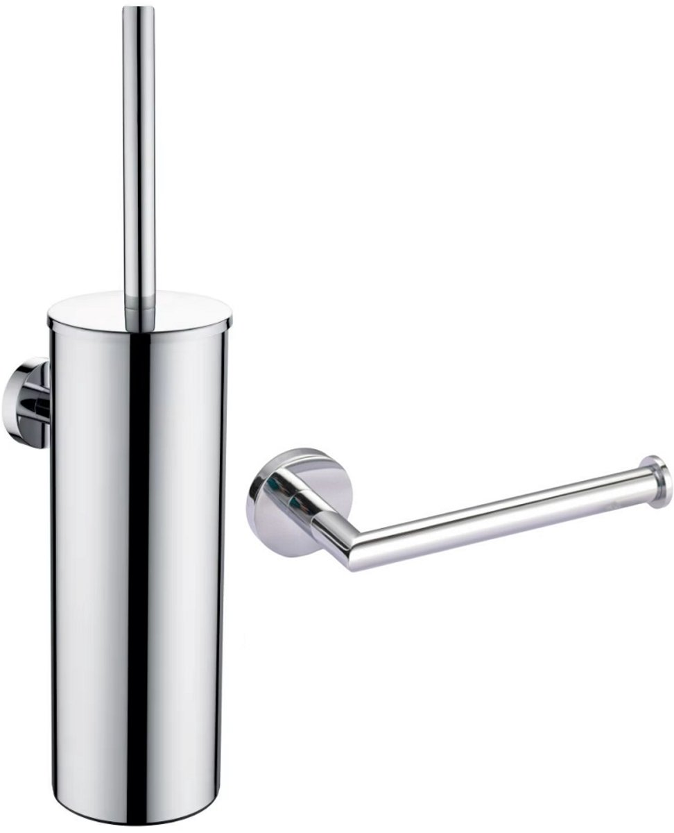 Toilet Borstel Houder Chroom - Toiletset 2-delig - Wc Borstel Houder - Toiletborstelhouder - Toiletrolhouder - Chroom
