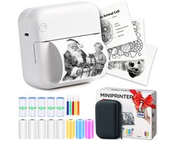 Agodeo Mini Printer - 300 DPI - Pocket Printer - Fotoprinter voor Mobiel - Mini Printer Incl.1 Harde Etui + 13 Rollen Papier (Sticker, Normaal, Kleur) + 5 Pennen - Pocket Printer Smartphone - Sticker Printer - Fotoprinter Mobiel