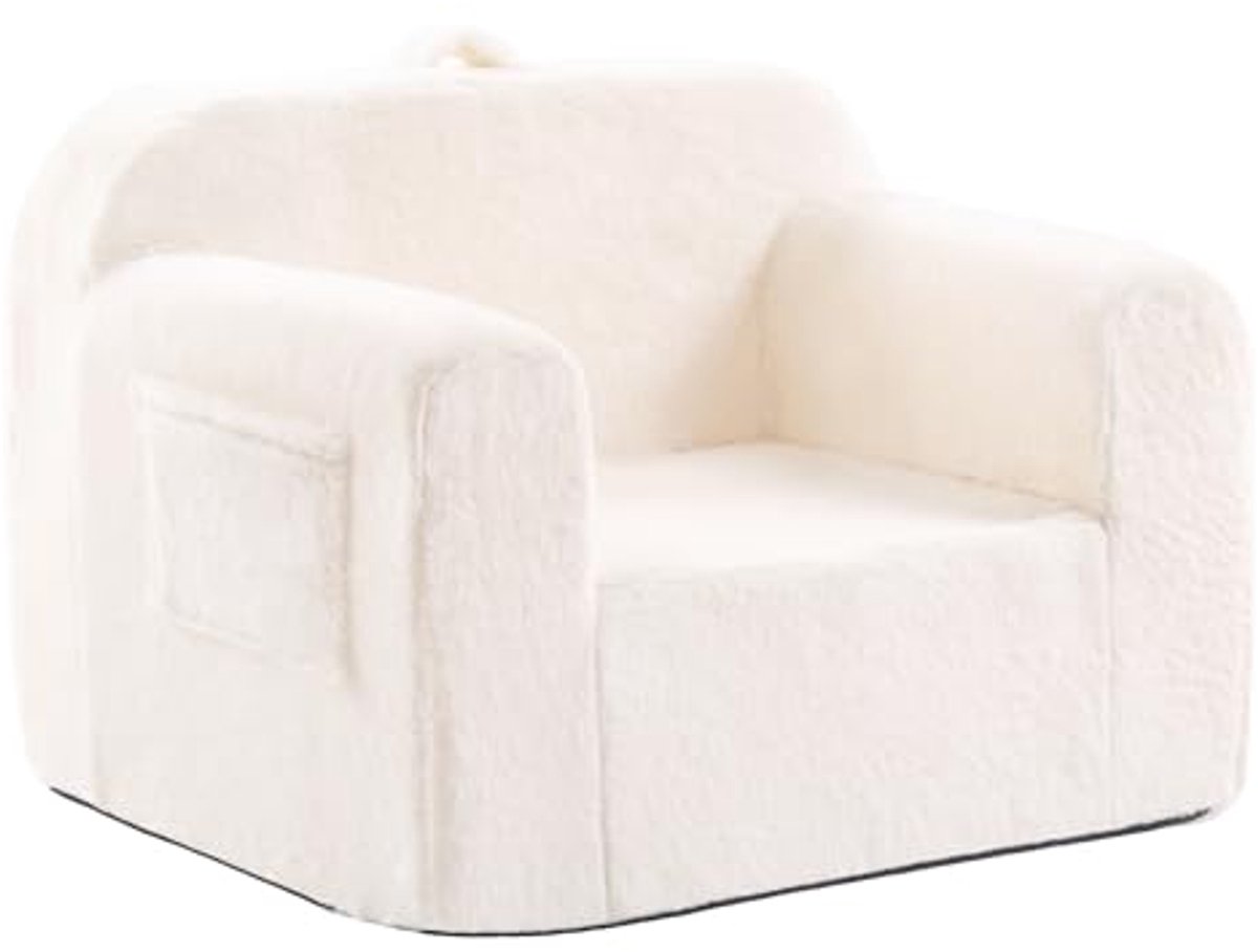 Kinderbank voor Peuters - comfortabele peuterstoel met afneembare hoes en zijzakken - pluche beige