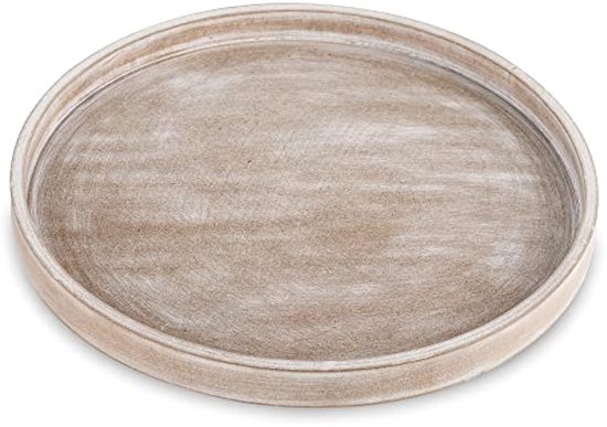 Plateau décoratif pour table basse : plateau rond en bois White , style rustique, 31 cm, porte-bougie de style champêtre pour la décoration intérieure, pouf, présentoir de comptoir et