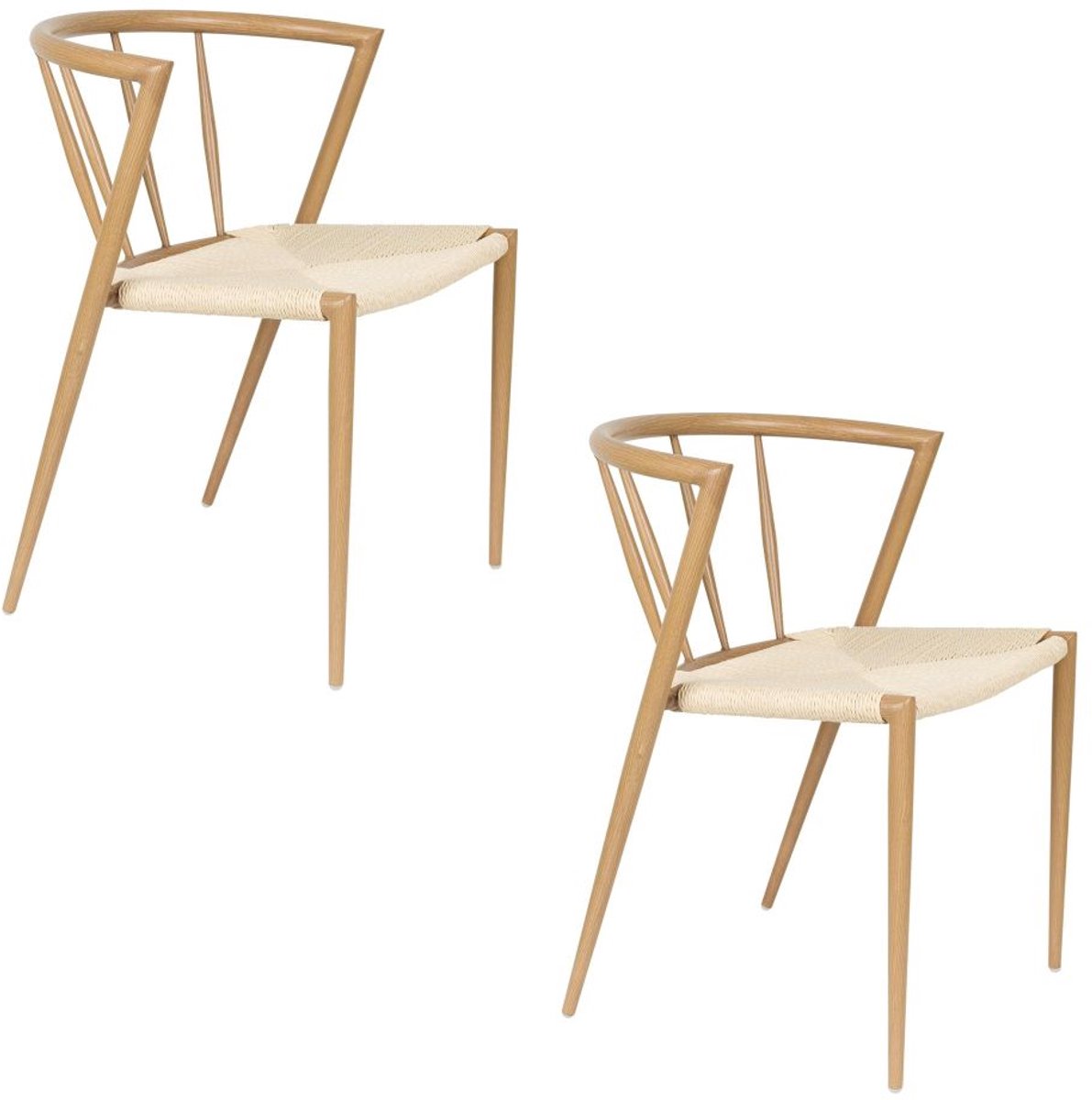 Eetkamerstoel CHE naturel - Set 2 - gevlochten zitting - metalen poten - beige