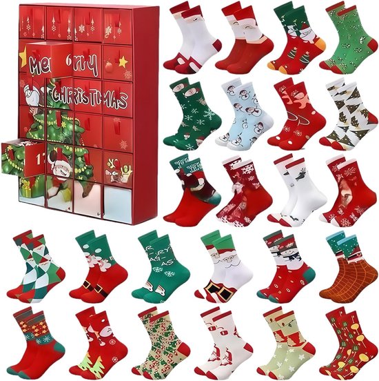 Calendrier De L'Avent 24 Chaussettes De Noël – 24 Paires Unisexe Motifs Festifs | Cadeau Surprise Homme/Femme, Boîte Cadeau - 9