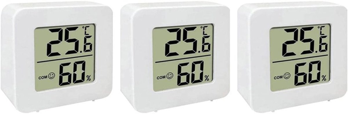 Digitale thermometer en hygrometer met LCD-display voor binnengebruik - Draadloos meetapparaat voor temperatuur en luchtvochtigheid (3 stuks)
