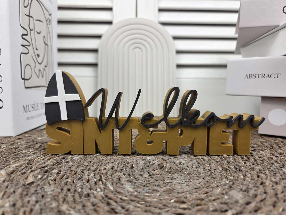 1x - Welkom Sint en Piet - Tekstwoord - Sinterklaas - Decoratie - 18cm - Seizoendecoratie - Sinterklaasdecoratie - 3D - RoNa Design