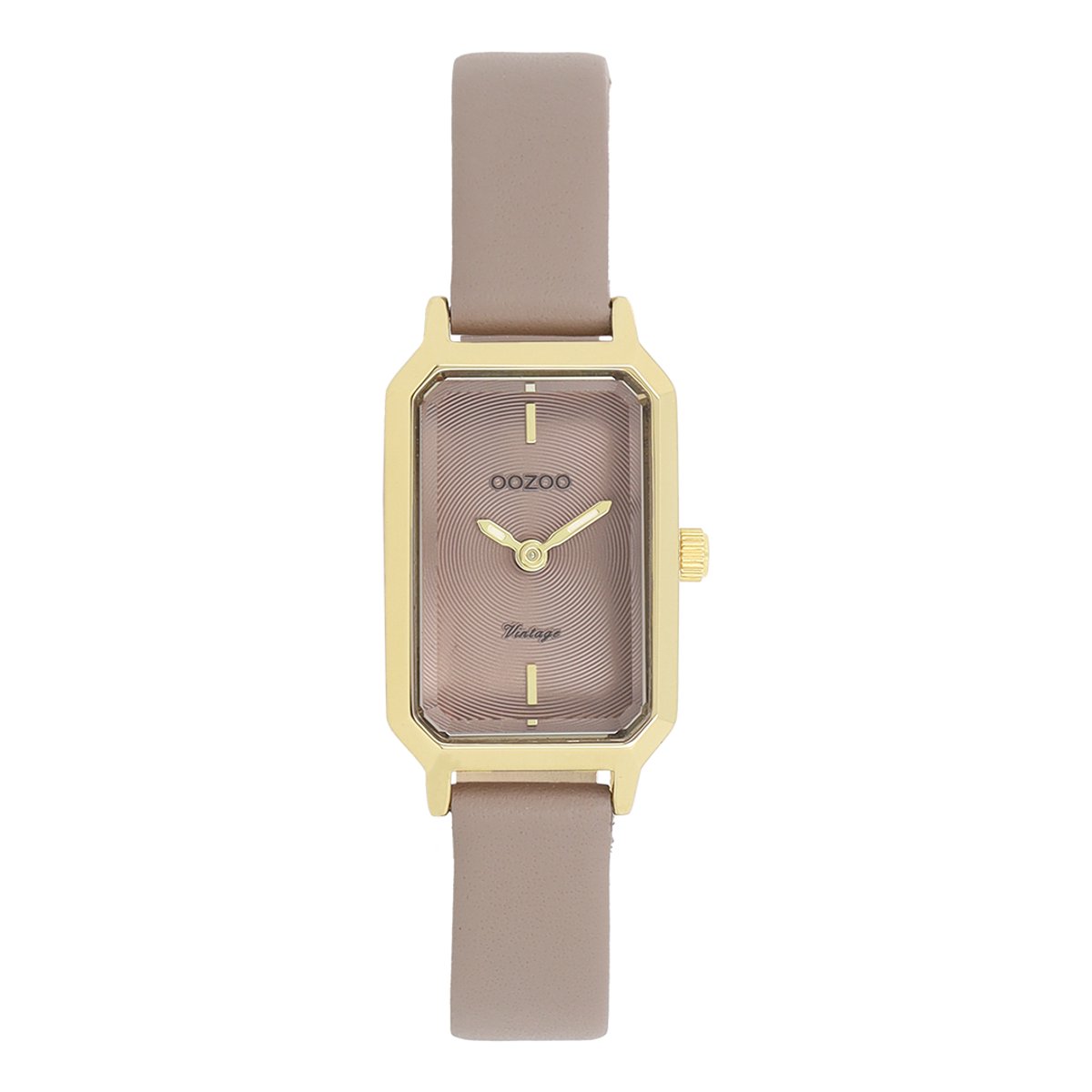 OOZOO Vintage series - Goudkleurige horloge met taupe leren band - C20420