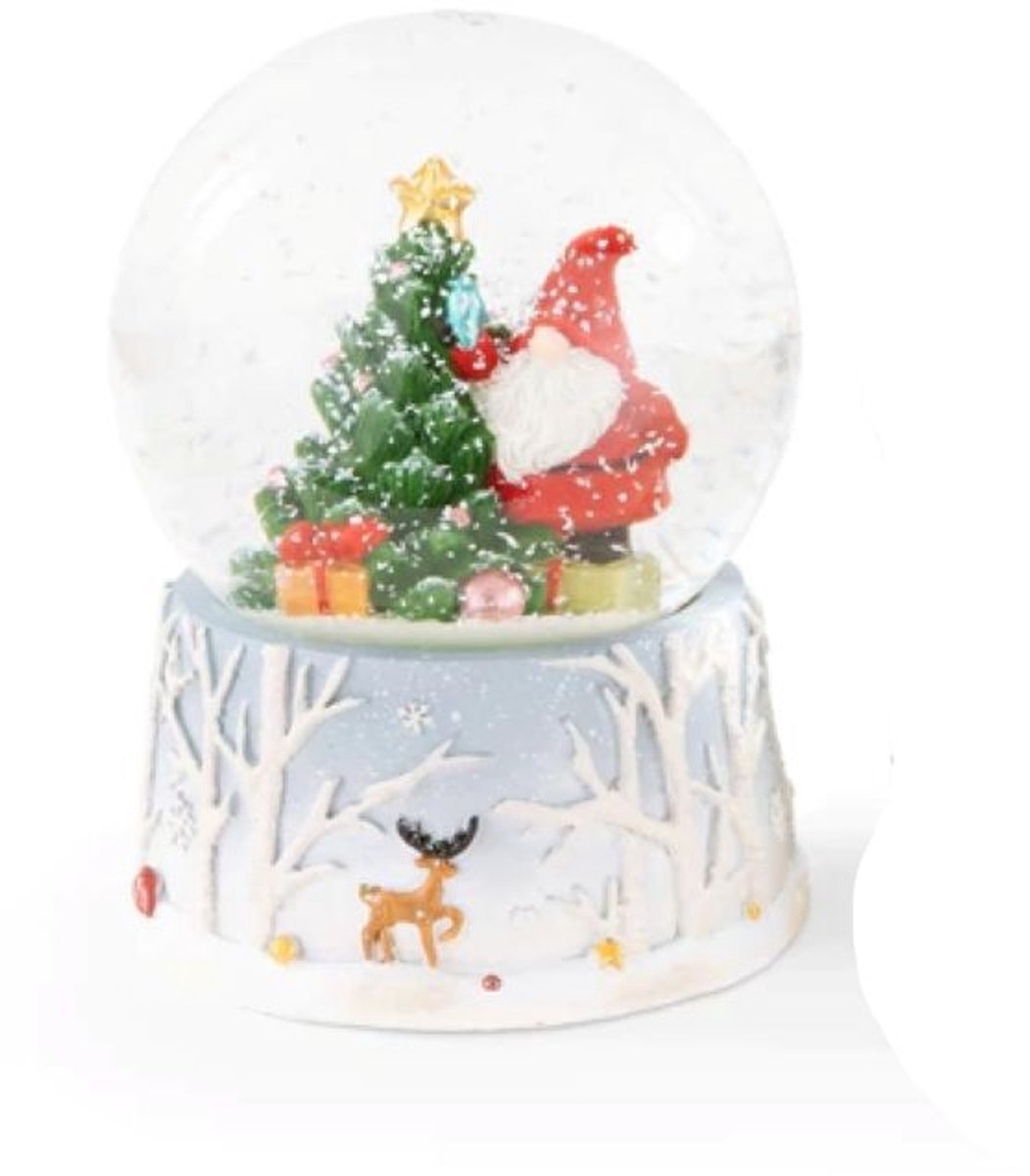 Kerstman sneeuwbol op versierde voet met kerstboom en sneeuwlandschap, Ø7cmx9cmH, Wurm.