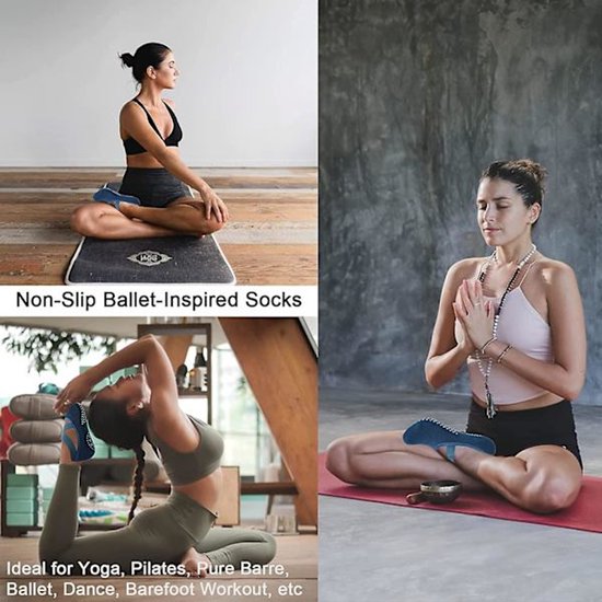 4 paar sokken - yogasokken - antislipsokken - vloersokken - yoga sportsokken - one size fits all - geschikt voor ballet, dans, sport - rood, blauw, zwart, grijs van ToeSox — afbeelding 2