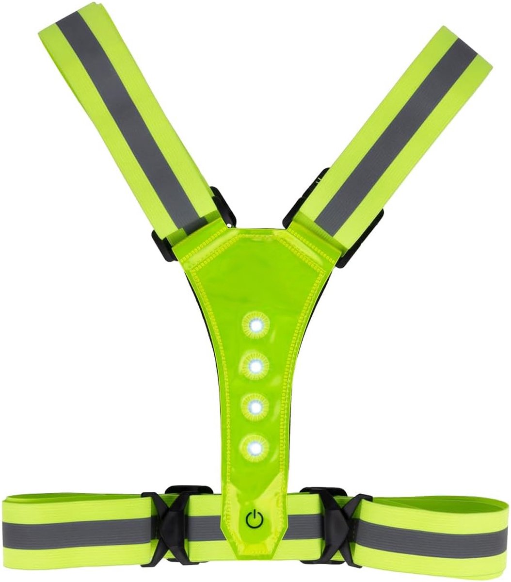 OUYLAF Hardloop Verlichting - Hardloopvest - LED Hardloopvest USB Oplaadbaar - Reflecterend Hesje - Geel - 3 Standen licht - Running Vest - One Size - groente