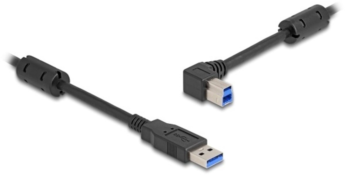 USB-A - USB-B haaks (links) kabel | USB3.0 5 Gbps | 10W | zwart | 3 meter