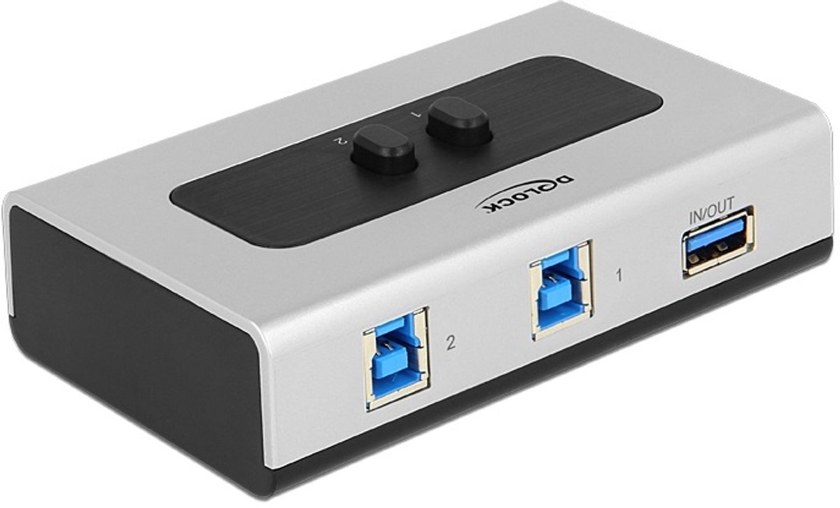 DeLOCK bi-directionele USB schakelaar 2x USB-B - 1x USB-A - USB3.0 / zilver/zwart