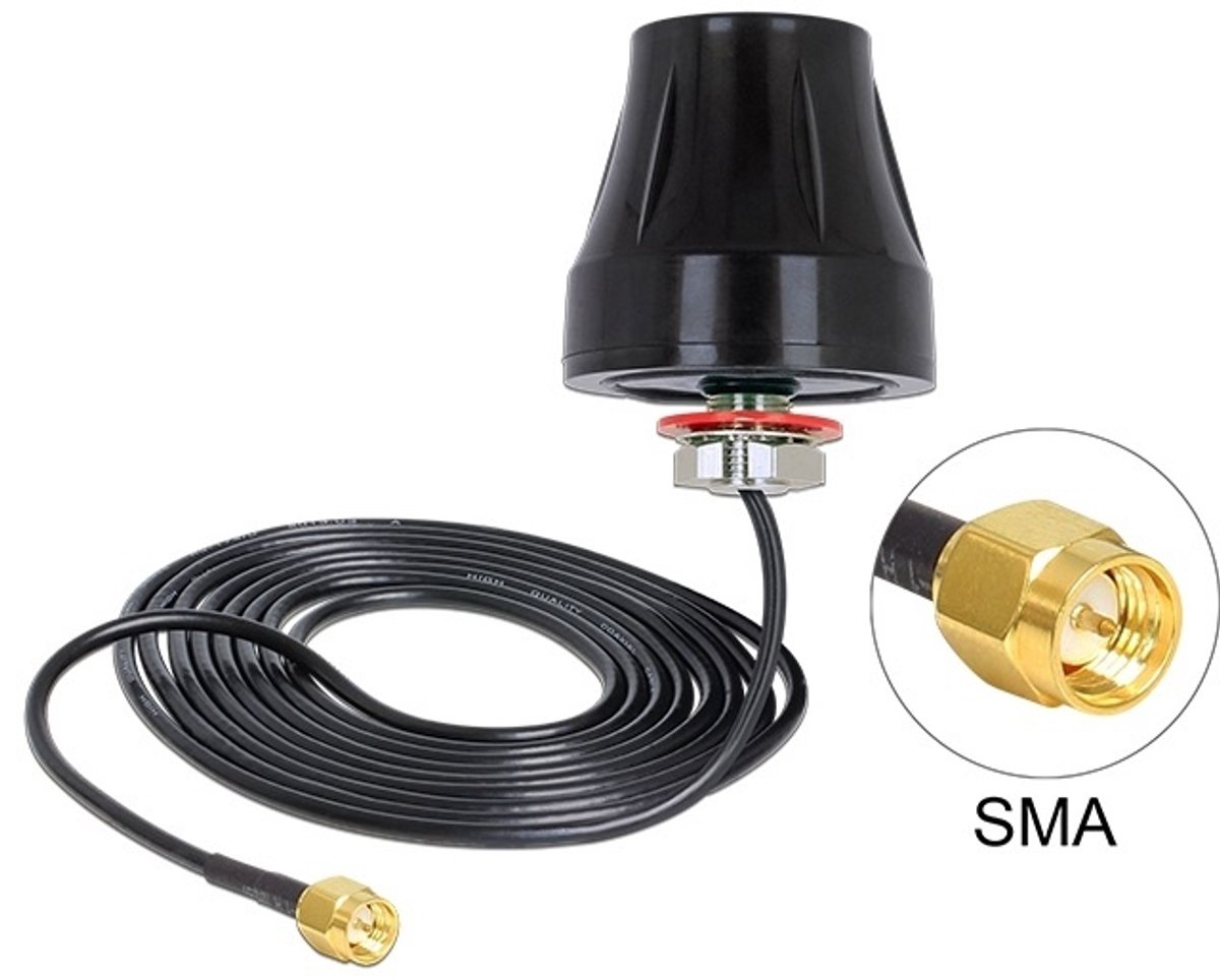 DeLOCK LTE outdoor IP67 antenne met SMA (m) connector - 2 dBi / zwart - 3 meter