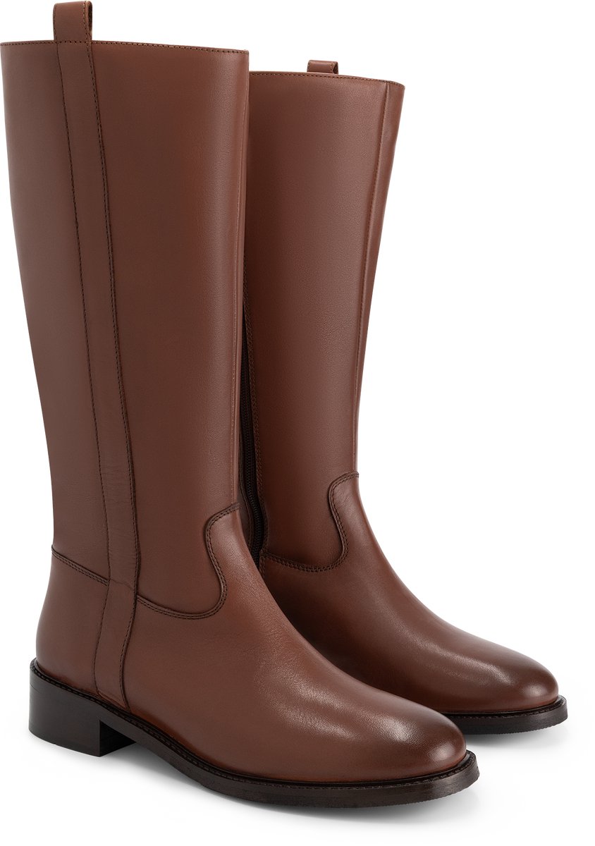 Jilsen Dames Laarzen Brede Schacht en Laarzen Brede Kuiten Kim in Chestnut Kuitomtrek 44 cm, schoenmaat 43