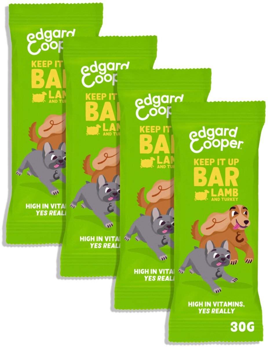 Edgard & Cooper 4x Hondensnack - Lam Keep It Up Bar (4 x 30g reep), Graanvrij, Eiwitrijk vers vlees, vol essentiële aminozuren voor gezonde binnenkant