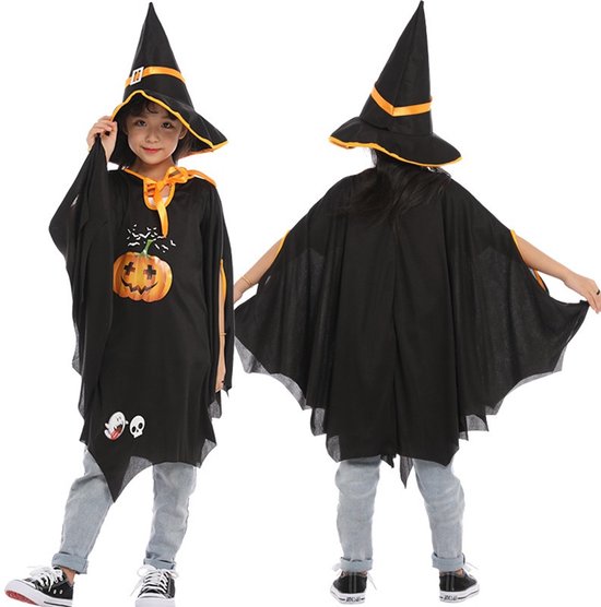 Halloweenkostuum Voor Kinderen: Zwarte Vleermuis Cape Set. Bevat 1 Hoed En 1 Cape. Geschikt Voor Halloween-feestjes. Geschikt Voor Meisjes, Jongens En Kinderen Van 90-150 Cm