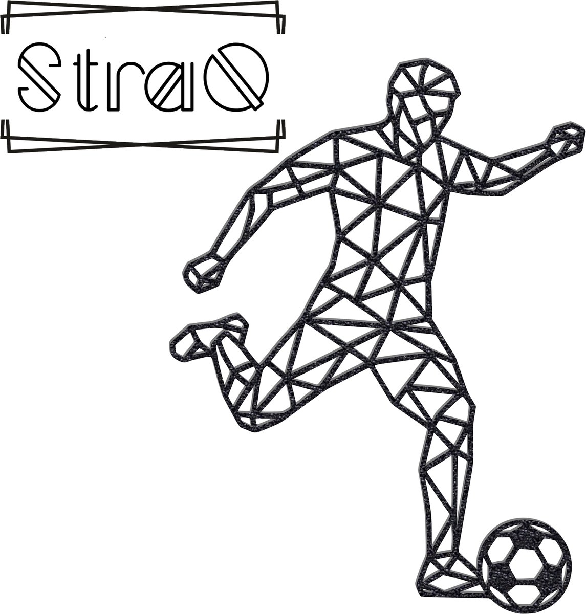 StraQ Zwarte Geometrische Voetballer 24 cm - Voetbal - Muurdecoratie - Wandversiering - Wanddecoratie - Rechts