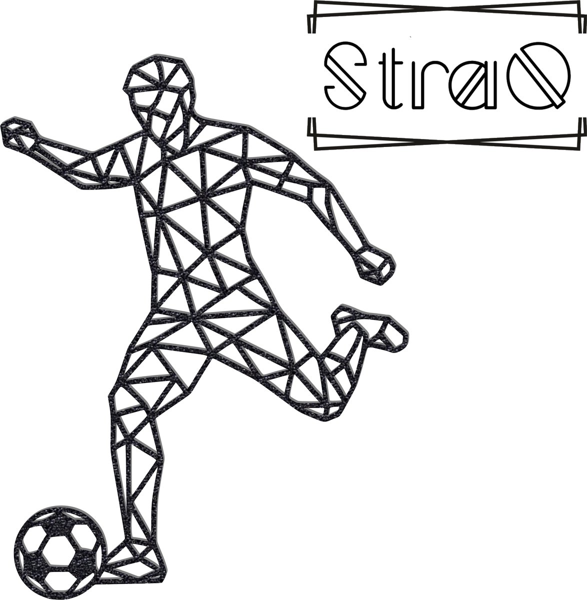 StraQ Zwarte Geometrische Voetballer 24 cm - Voetbal - Muurdecoratie - Wandversiering - Wanddecoratie - Links