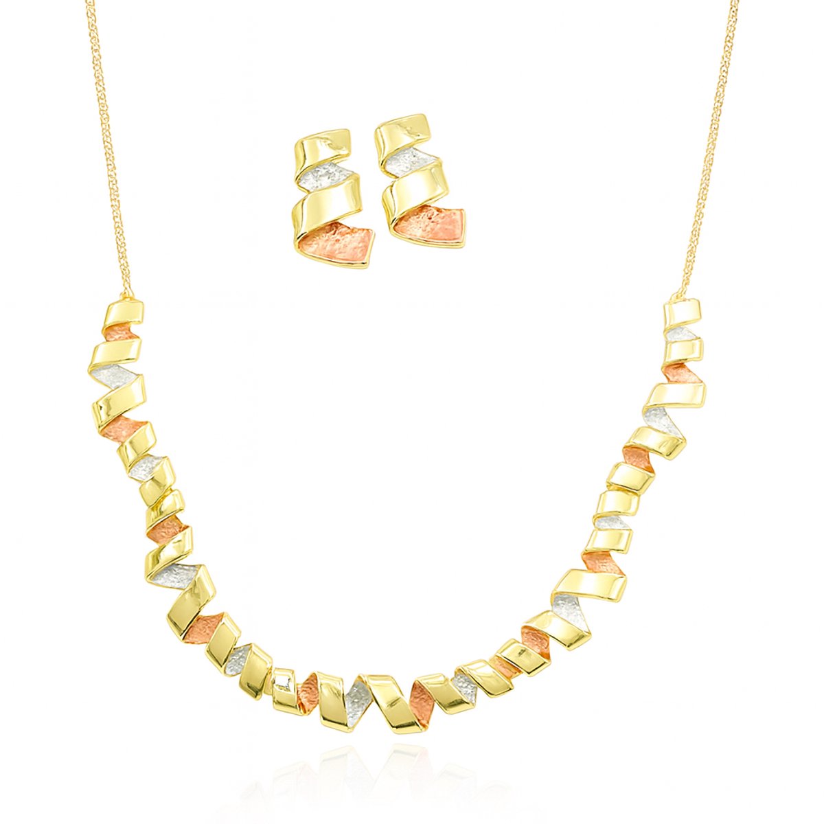 Dames sieradenset rood-blauw-goud – Milieuvriendelijke legering ketting en oorbellen – Gedraaid design