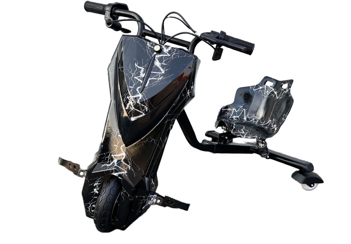 Drift trike 2.0 MET VERING EN VERSTELBAAR ZITJE/ Drift kart elektrisch Bliksem Zwart 250W krachtige motor / Kick & Move / maximale snelheid 20KM / 3 rijstanden / 2 contactsleutels / anti-lek banden / snelle verzending