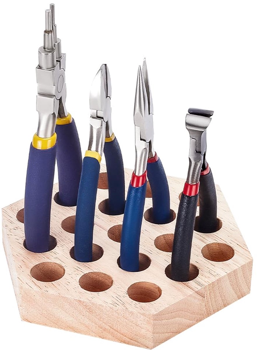 Houten zeshoekige tang 19-gaats opbergplaat 12,4 x 14,4 x 2,3 cm houten tang organisatoren koord hider tang stand tang rekken blok houder voor tang opslag en beheer