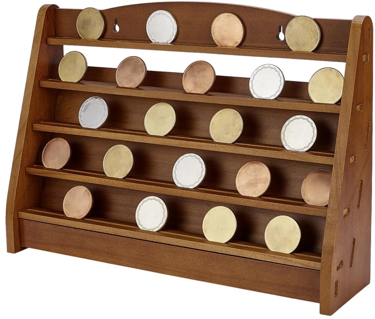 Challenge Muntenvitrine 39,9 x 10,4 x 28 cm 5 rijen Houten Challenge Muur Displaystandaard Militaire Munthouder Leger Munten Rack Munten Collectie Rack Stand voor Award Munten