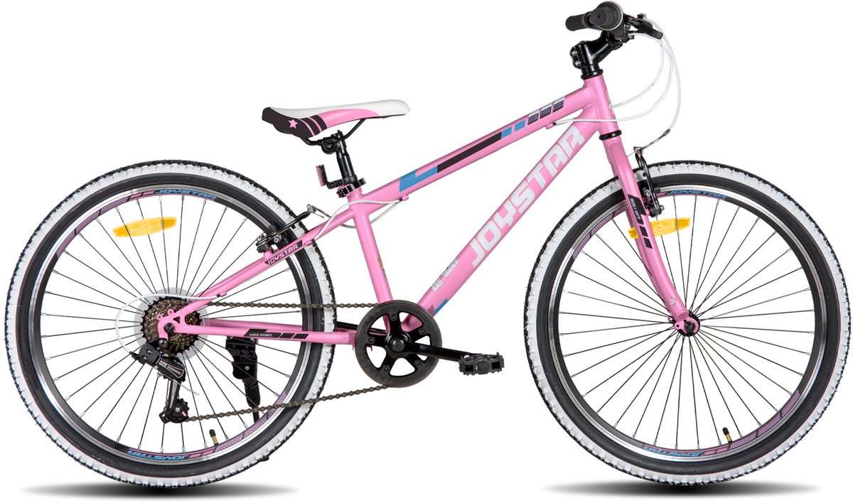 JOYSTAR Lubbock.S 24" Kinder Hardtail Mountainbike - 7 versnellingen - V-brake - Witte noppenbanden - Roze - Geschikt voor buitenactiviteiten in de lente