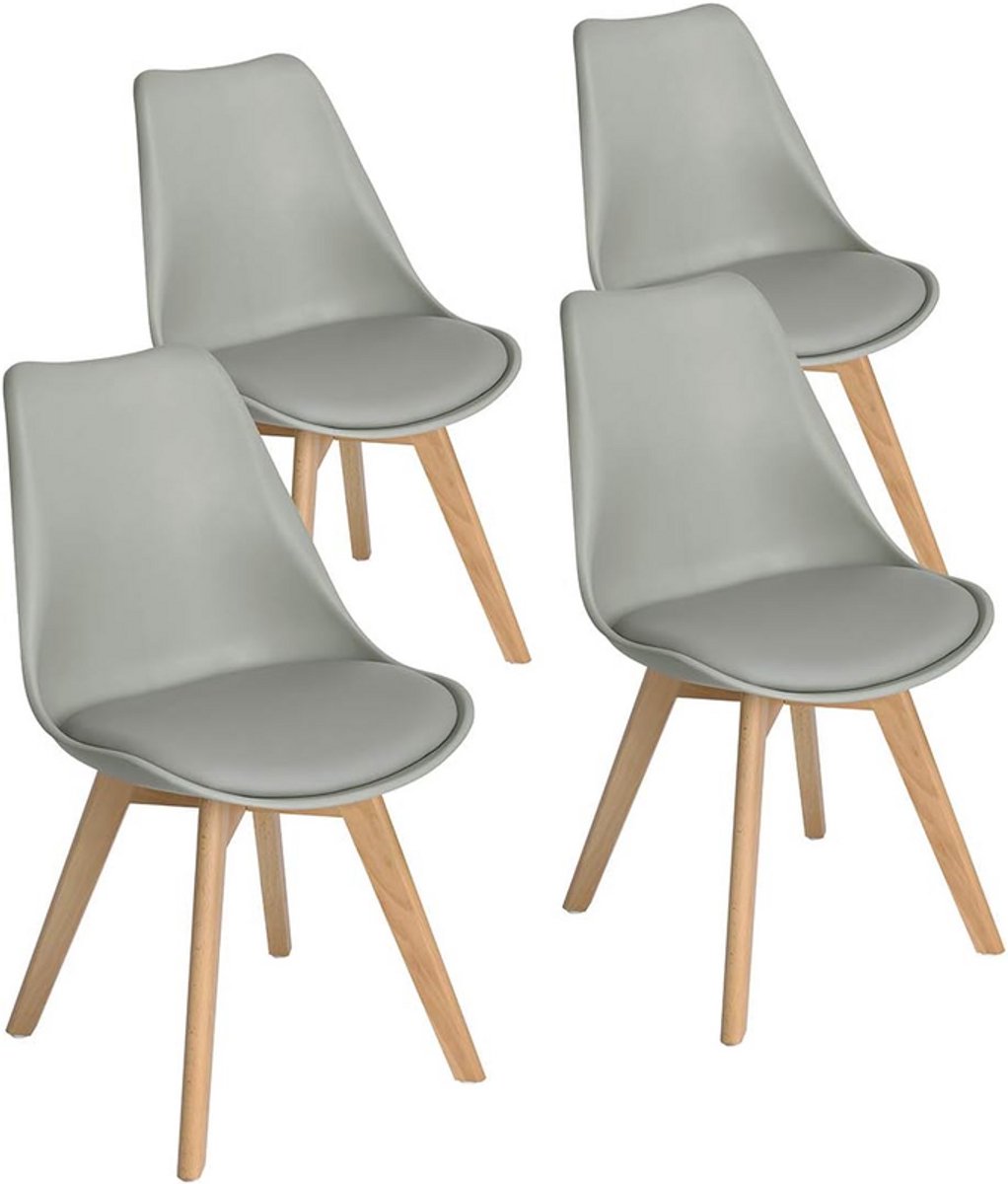 EGGREE Set van 4 lunch bureaustoelen met poten van massief eikenhout - stoelen zonder armleuningen gestoffeerd design - Grijs