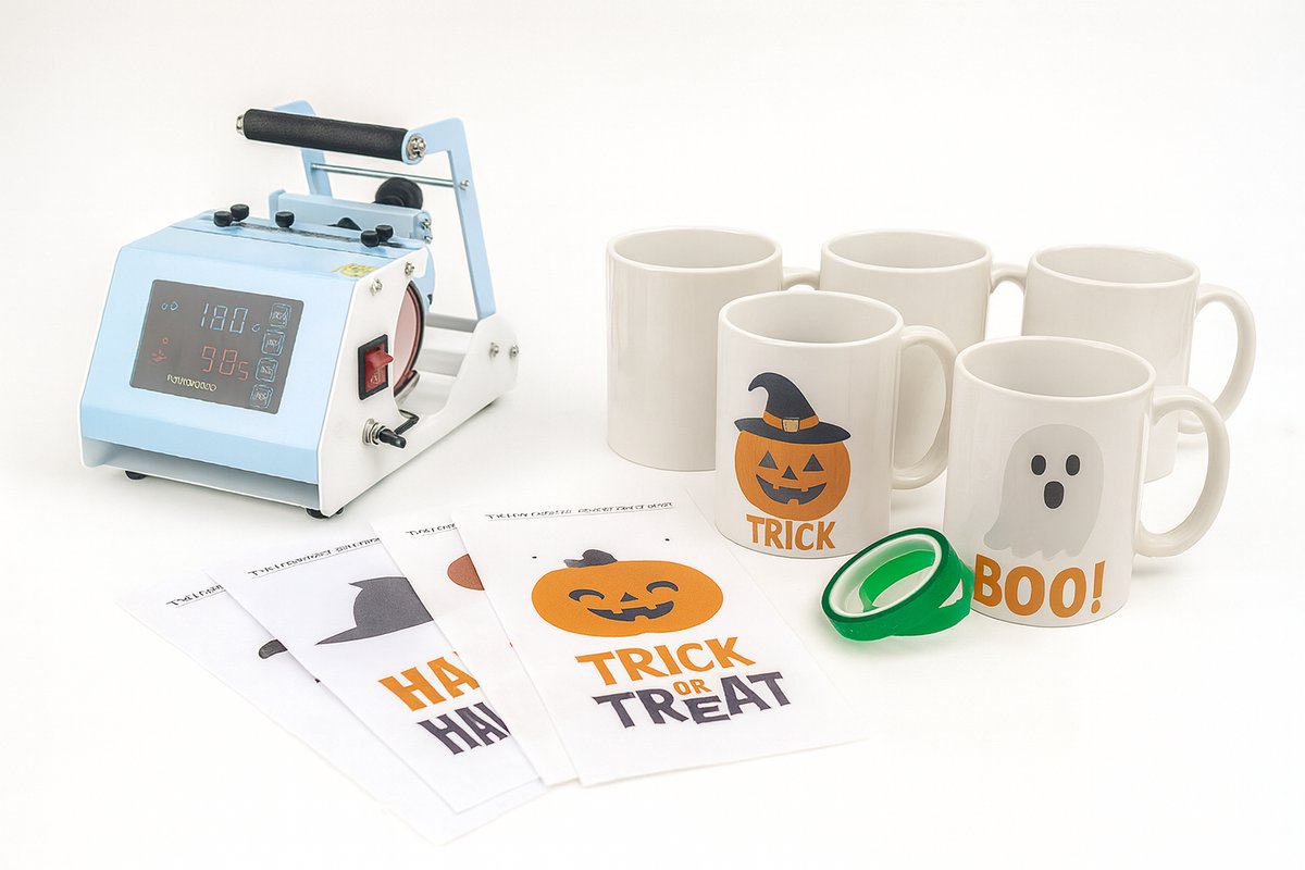 Mokkenpers Starterkit - Zelf mokken bedrukken - 12 sublimatiemokken - Halloween