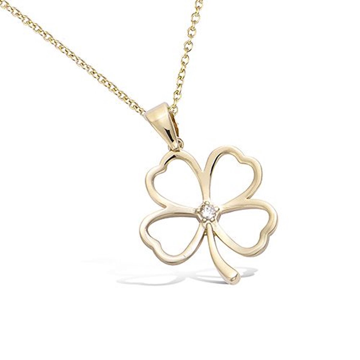 CHIVAL 18K Goud Vergulde Ketting – Shiny Clover Flower– Bloem- Klavertje 4 - Gelukssymbool - Zirkonia - Elegant - Hypoallergeen - Dames - Luxe - Valentijn - Cadeau voor Haar - Moederdag - Liefde - Love - Geschenkverpakking