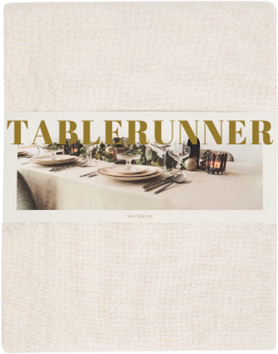 Kerst Tafelloper met Glitter - Tafelloper | Crèmewit - 45 x 150 cm | Katoen, Polyester, Glitterdraad & Viscose