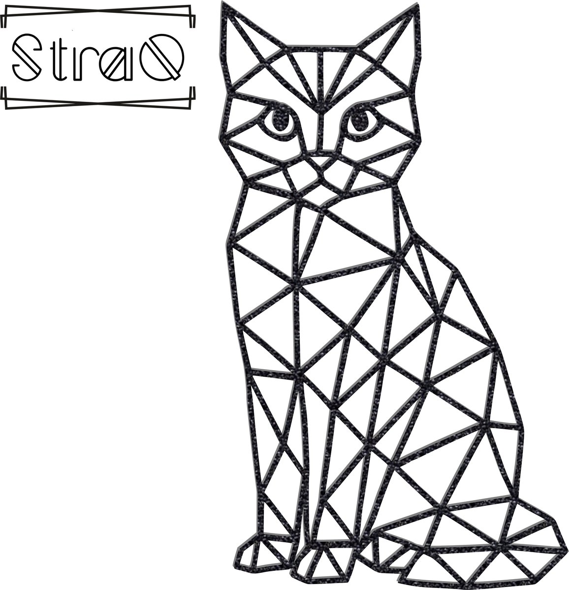 StraQ Zwarte Geometrische Poes 24 cm - Kat - Muurdecoratie - Wanddecoratie - Wandversiering - Links
