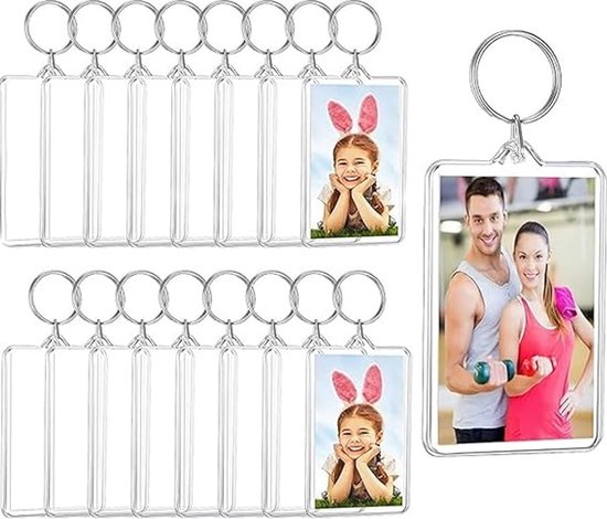 Porte-clés photo en Acryl , porte-clés transparent - 20 pièces, 3,3*6 cm, dimensions intérieures 2,7*4,6 cm