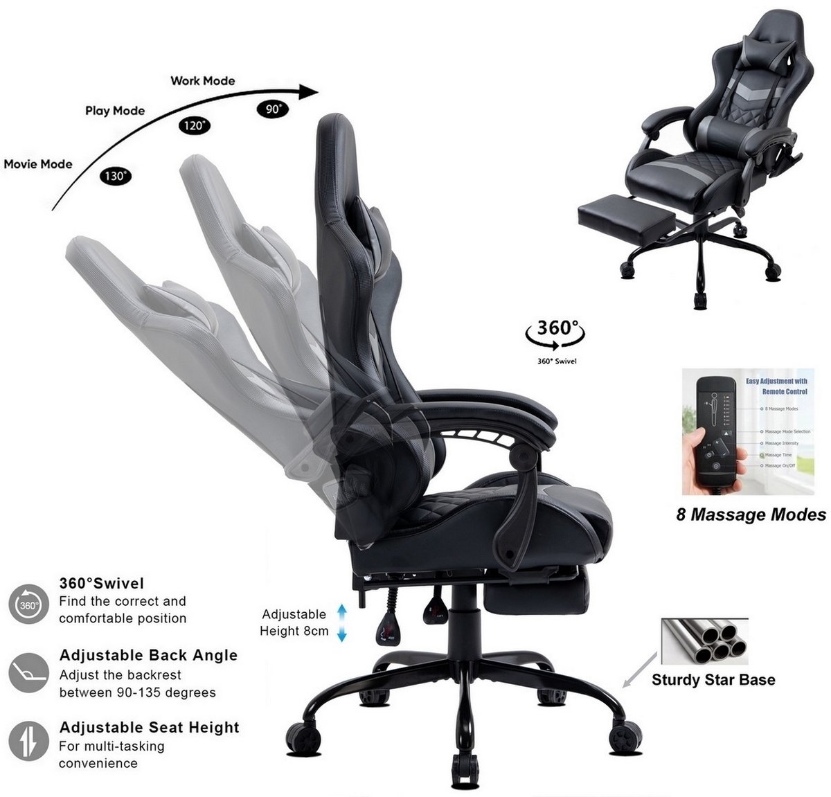 Hangzhou Hanyan Gaming Stoel met Massagefunctie - afbeelding 2