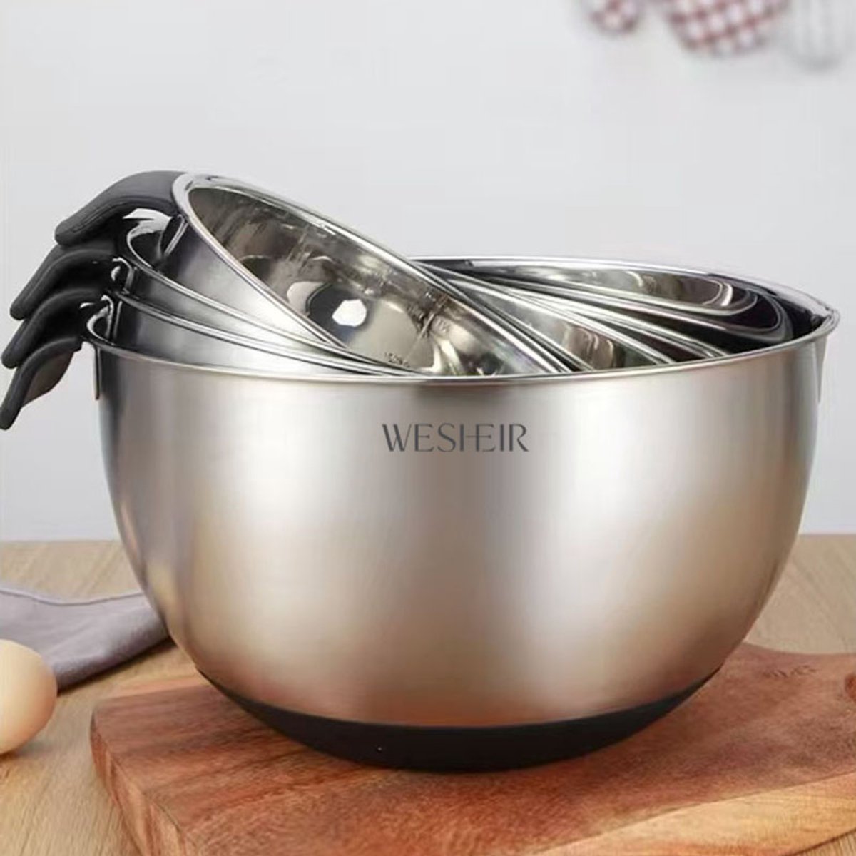 Salade kommen set met oren-4 stuks-RVS-17.5CM,19.5CM,21.5CM,24CM-[ZWART]-[Baking]-[Bakken voorbereiden]
