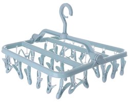 Droogrek voor kleding, opvouwbaar wasrek met 32 clips, opvouwbare wasknijperhanger voor sokken, handdoeken en bh's (lichtblauw)