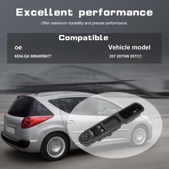 Foto: Crrynuo auto elektrisch raam schakelaar 13 pins voor peugeot 207 207sw 207cc 6554qa 6554pz 9654859677