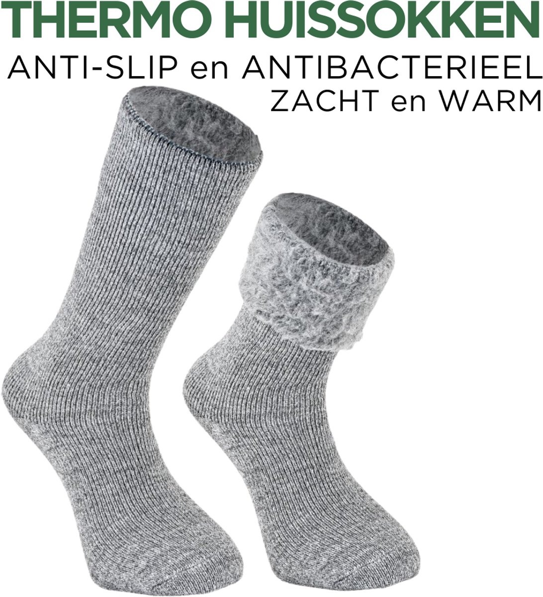 Norfolk Warme Antislip Huissokken - Fluffy sokken - Warme Pluche - Dikke Slofsokken - Winterhuissokken - Maat 43-46 - Grijs - Mercury