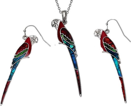 Tide Jewellery Paua Shell - Vogel Collectie - Red Macaw / Ara Papegaai Set